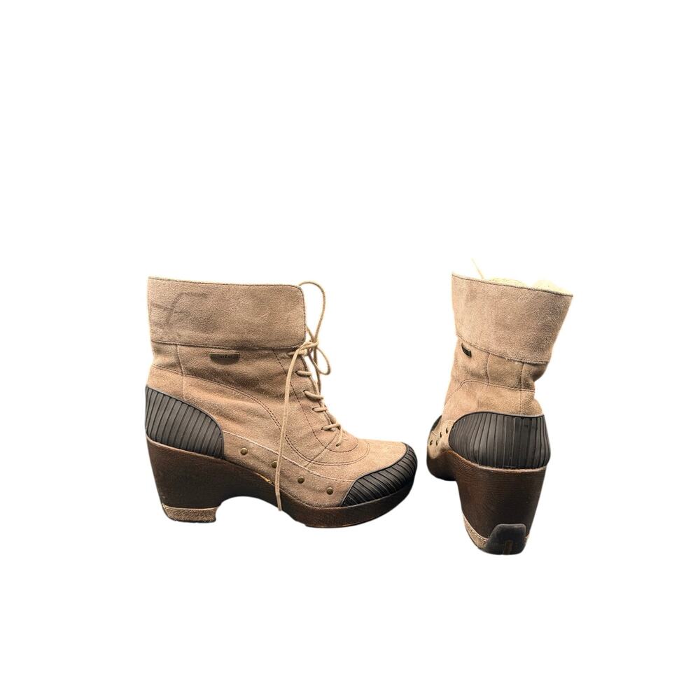 Jambu Suede Faux Fur Lace Up Heeled Ankle Boots Women’s Brown size 9 1/2